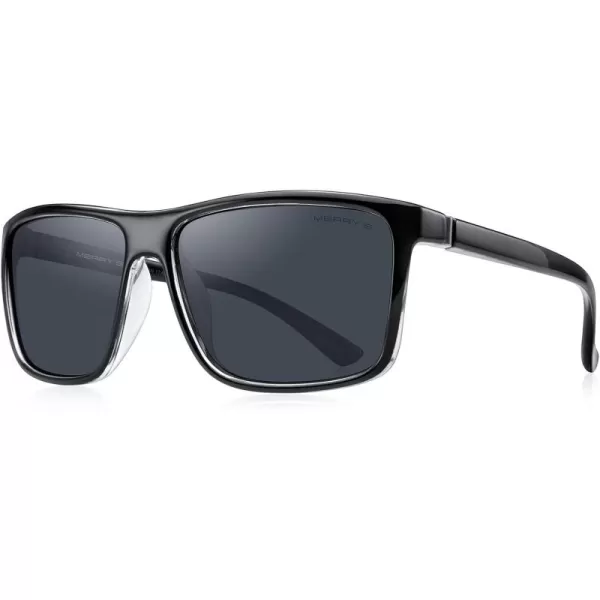 MERRYS Rectangular Polarized Sports Sunglasses for Men Women Cycling Driving Fishing UV400 Protection S8225Blacktra FrameGray MetalBlack Lens