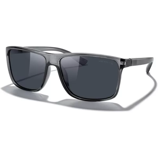 MERRYS Rectangular Polarized Sports Sunglasses for Men Women Cycling Driving Fishing UV400 Protection S8225Bright Tra Gray FrameGray MetalBlack Lens