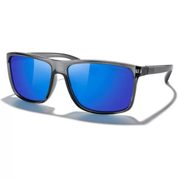 MERRYS Rectangular Polarized Sports Sunglasses for Men Women Cycling Driving Fishing UV400 Protection S8225Bright Tra Gray FrameGray MetalDark Blue Mirror Lens
