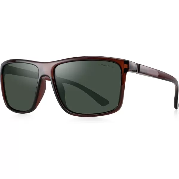 MERRYS Rectangular Polarized Sports Sunglasses for Men Women Cycling Driving Fishing UV400 Protection S8225Brown FrameBrown MetalG15 Lens