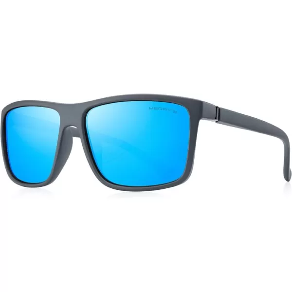 MERRYS Rectangular Polarized Sports Sunglasses for Men Women Cycling Driving Fishing UV400 Protection S8225Gray FrameGray MetalBlue Mirror Lens