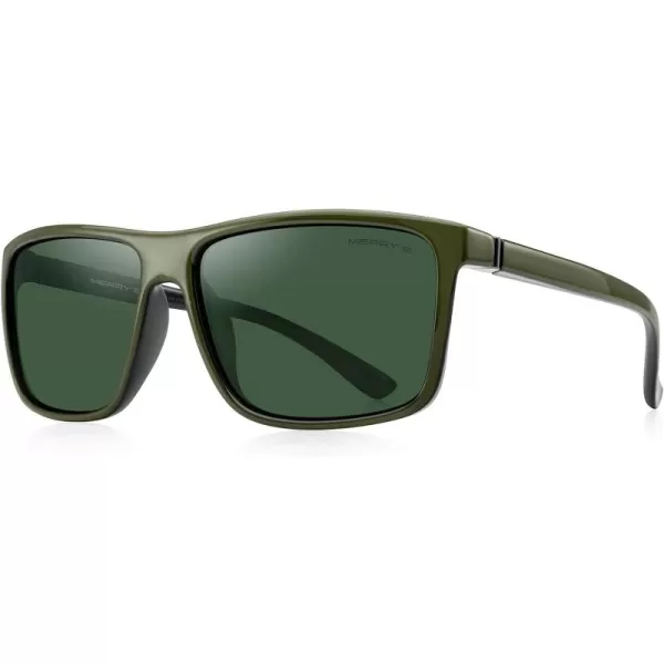 MERRYS Rectangular Polarized Sports Sunglasses for Men Women Cycling Driving Fishing UV400 Protection S8225Green FrameGray MetalG15 Lens