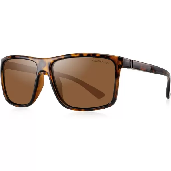 MERRYS Rectangular Polarized Sports Sunglasses for Men Women Cycling Driving Fishing UV400 Protection S8225Leopard FrameBrown MetalBrown Lens