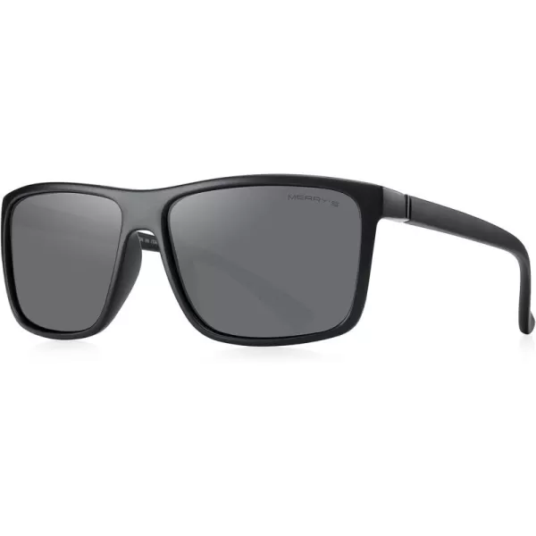 MERRYS Rectangular Polarized Sports Sunglasses for Men Women Cycling Driving Fishing UV400 Protection S8225Matte Black FrameBlack MetalGray Mirror Lens