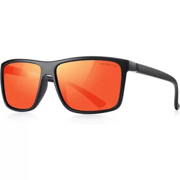 MERRYS Rectangular Polarized Sports Sunglasses for Men Women Cycling Driving Fishing UV400 Protection S8225Matte Black FrameBlack MetalRed Mirror Lens