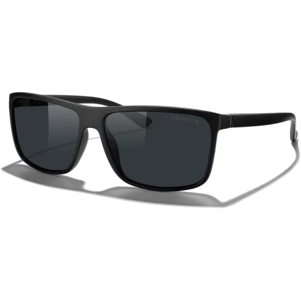 MERRYS Rectangular Polarized Sports Sunglasses for Men Women Cycling Driving Fishing UV400 Protection S8225Matte Black FrameBlack Nylon Polarized Lens