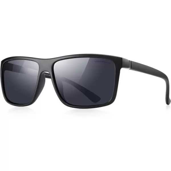 MERRYS Rectangular Polarized Sports Sunglasses for Men Women Cycling Driving Fishing UV400 Protection S8225Matte Black FrameGray MetalBlack Lens