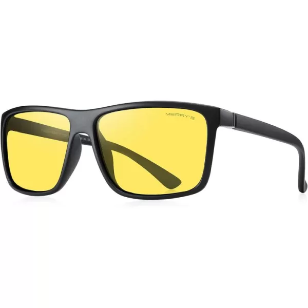 MERRYS Rectangular Polarized Sports Sunglasses for Men Women Cycling Driving Fishing UV400 Protection S8225Matte Black FrameGray MetalNight Vision Lens
