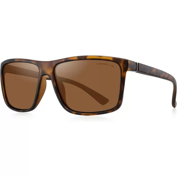 MERRYS Rectangular Polarized Sports Sunglasses for Men Women Cycling Driving Fishing UV400 Protection S8225Matte Leopard FrameBrown MetalBrown Lens