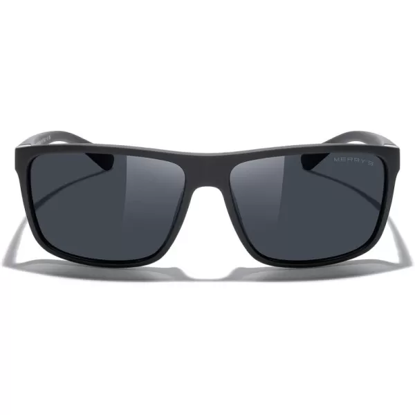 MERRYS Rectangular Polarized Sports Sunglasses for Men Women Cycling Driving Fishing UV400 Protection S8225Rubber Black FrameRubber Black LegsBlack Lens