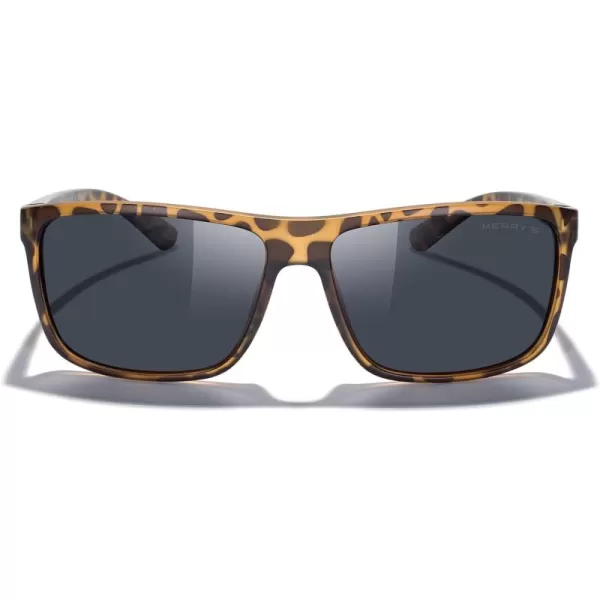 MERRYS Rectangular Polarized Sports Sunglasses for Men Women Cycling Driving Fishing UV400 Protection S8225Tortoise FrameBlack MetalBlack Lens
