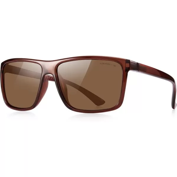 MERRYS Rectangular Polarized Sports Sunglasses for Men Women Cycling Driving Fishing UV400 Protection S8225Tra Brown FrameBrown MetalBrown Lens