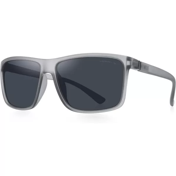 MERRYS Rectangular Polarized Sports Sunglasses for Men Women Cycling Driving Fishing UV400 Protection S8225Tra Gray FrameGray MetalBlack Lens