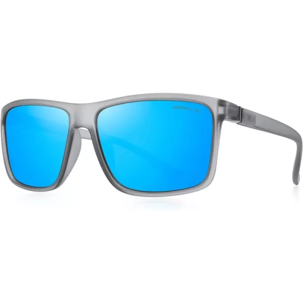 MERRYS Rectangular Polarized Sports Sunglasses for Men Women Cycling Driving Fishing UV400 Protection S8225Tra Gray FrameGray MetalBlue Mirror Lens