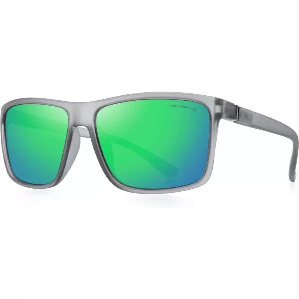 MERRYS Rectangular Polarized Sports Sunglasses for Men Women Cycling Driving Fishing UV400 Protection S8225Tra Gray FrameGray MetalGreen Mirror Lens