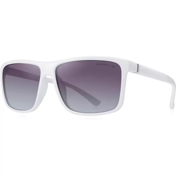 MERRYS Rectangular Polarized Sports Sunglasses for Men Women Cycling Driving Fishing UV400 Protection S8225White FrameSilver MetalGray Gradient Lens