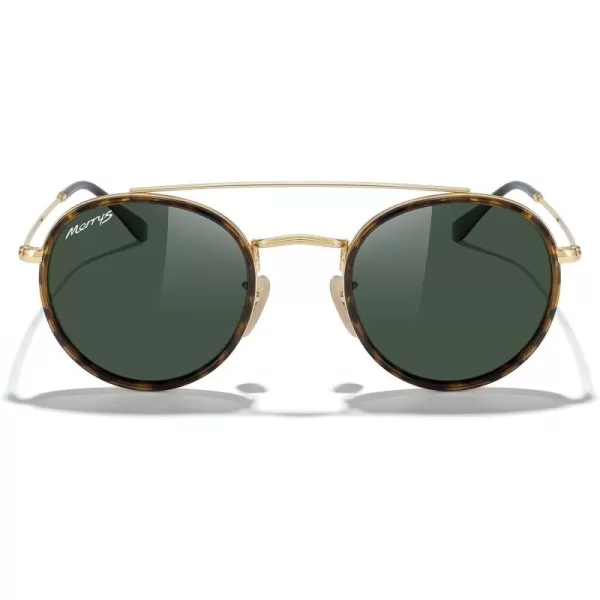 MERRYS Retro Round Polarized Sunglasses  Unisex Double Bridge Sun GlassesLeopard FrameGold BridgeG15 Lens