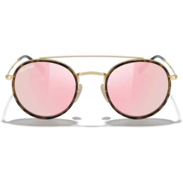 MERRYS Retro Round Polarized Sunglasses  Unisex Double Bridge Sun GlassesLeopard FrameGold BridgePink Mirror Lens