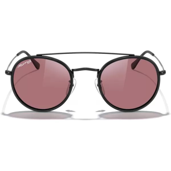 MERRYS Retro Round Polarized Sunglasses  Unisex Double Bridge Sun GlassesMatte Black FrameMatte Black BridgeRed Lens