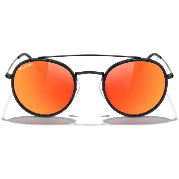 MERRYS Retro Round Polarized Sunglasses  Unisex Double Bridge Sun GlassesMatte Black FrameMatte Black BridgeRed Mirror Lens