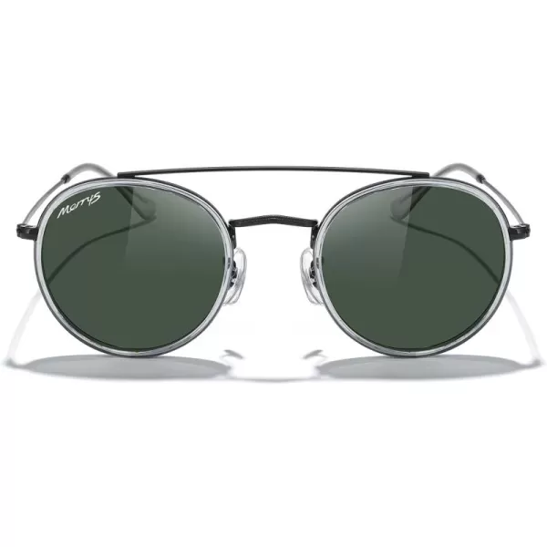 MERRYS Retro Round Polarized Sunglasses  Unisex Double Bridge Sun GlassesTra Gray FrameBlack BridgeG15 Lens