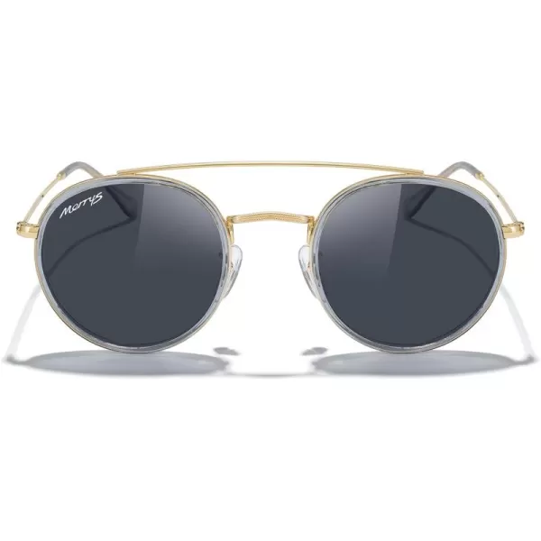 MERRYS Retro Round Polarized Sunglasses  Unisex Double Bridge Sun GlassesTra Gray FrameGold BridgeBlack Lens