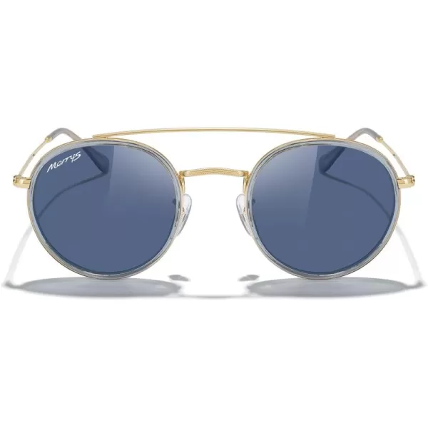 MERRYS Retro Round Polarized Sunglasses  Unisex Double Bridge Sun GlassesTra Gray FrameGold BridgeBlue Lens