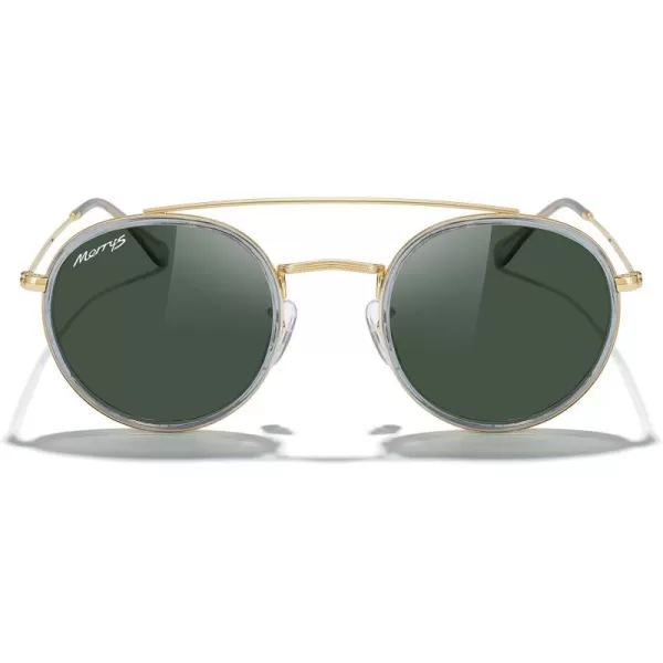 MERRYS Retro Round Polarized Sunglasses  Unisex Double Bridge Sun GlassesTra Gray FrameGold BridgeG15 Lens