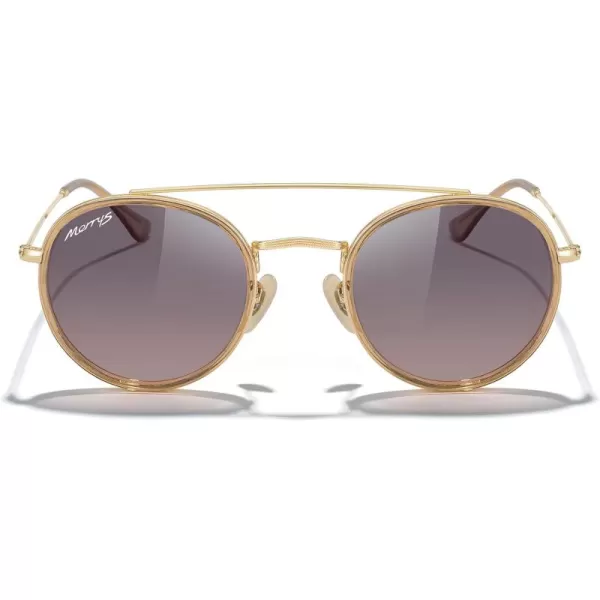 MERRYS Retro Round Polarized Sunglasses  Unisex Double Bridge Sun GlassesTra Yellow FrameGold BridgeBrown Gradient Lens