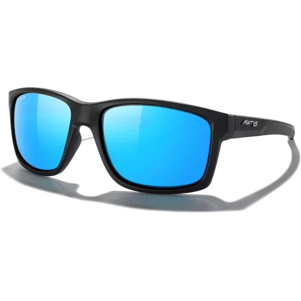 MERRYS Sports Polarized Sunglasses For Men Women Cycling Running Driving Golf Fishing UV400 Protection S9266Matte Black FrameBlue Mirror Polarized Lens