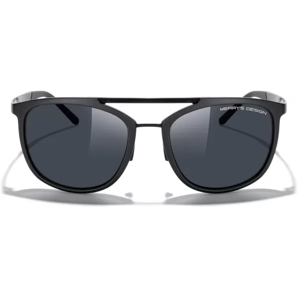 MERRYS Square Polarized Sunglasses for Men Women Vintage Double Bridge Sunglasses Mirrored LensMatte Black FrameMatte Black BridgeBlack Lens