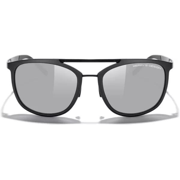 MERRYS Square Polarized Sunglasses for Men Women Vintage Double Bridge Sunglasses Mirrored LensMatte Black FrameMatte Black BridgeSilver Mirror Lens