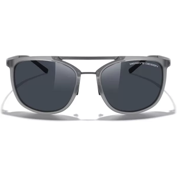 MERRYS Square Polarized Sunglasses for Men Women Vintage Double Bridge Sunglasses Mirrored LensTra Gray FrameGray BridgeBlack Lens