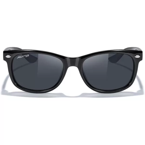MERRYS Unisex Kids Polarized Sunglasses for kids Children Polarized Retro Sunglasses Age 312Black FrameBlack Lens