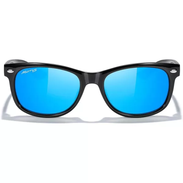 MERRYS Unisex Kids Polarized Sunglasses for kids Children Polarized Retro Sunglasses Age 312Black FrameBlue Mirror Lens