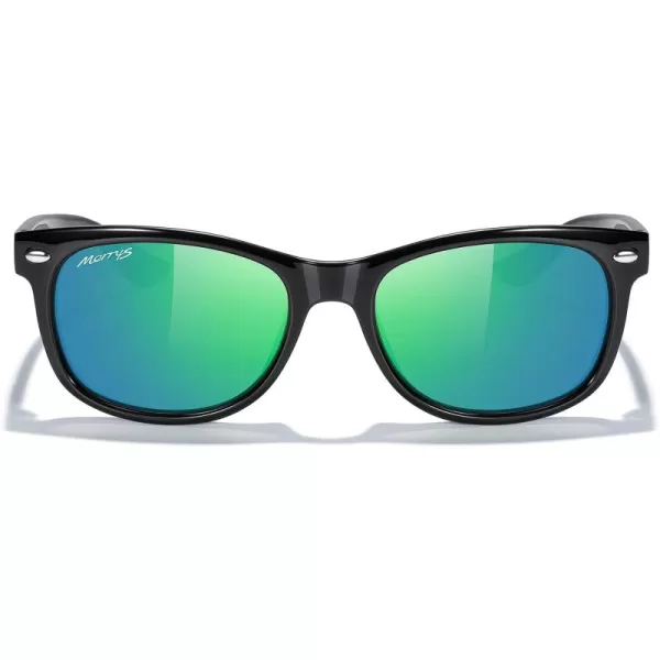 MERRYS Unisex Kids Polarized Sunglasses for kids Children Polarized Retro Sunglasses Age 312Black FrameGreen Mirror Lens