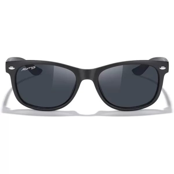 MERRYS Unisex Kids Polarized Sunglasses for kids Children Polarized Retro Sunglasses Age 312Matte Black FrameBlack Lens