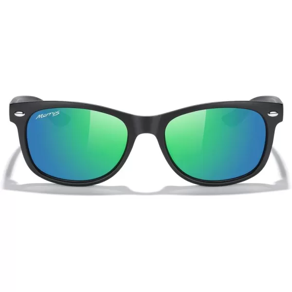 MERRYS Unisex Kids Polarized Sunglasses for kids Children Polarized Retro Sunglasses Age 312Matte Black FrameGreen Mirror Lens