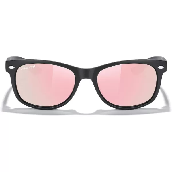 MERRYS Unisex Kids Polarized Sunglasses for kids Children Polarized Retro Sunglasses Age 312Matte Black FramePink Mirror Lens