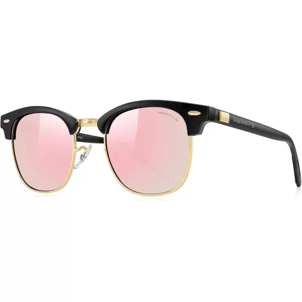 MERRYS Unisex Polarized Aluminum Sunglasses for Men Women Semi Rimless Retro Brand Driving Sun GlassesBlack FrameGold BridgePink Mirror Lens