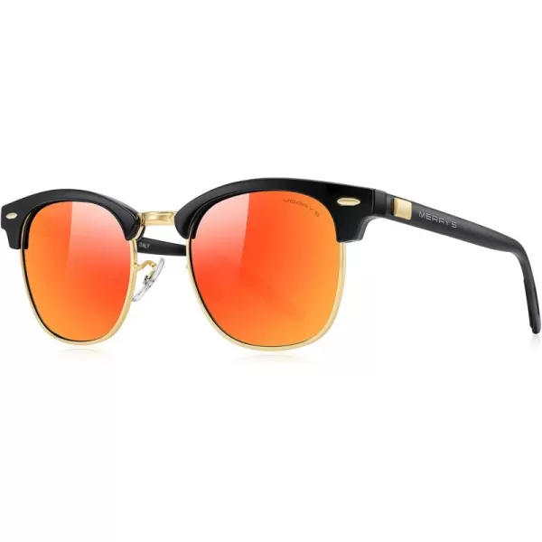 MERRYS Unisex Polarized Aluminum Sunglasses for Men Women Semi Rimless Retro Brand Driving Sun GlassesBlack FrameGold BridgeRed Mirror Lens