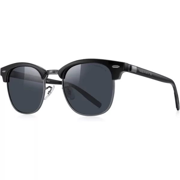 MERRYS Unisex Polarized Aluminum Sunglasses for Men Women Semi Rimless Retro Brand Driving Sun GlassesBlack FrameGray BridgeBlack Lens