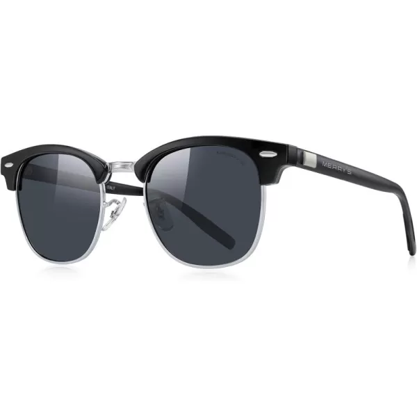 MERRYS Unisex Polarized Aluminum Sunglasses for Men Women Semi Rimless Retro Brand Driving Sun GlassesBlack FrameSilver BridgeBlack Lens