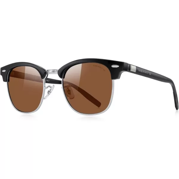 MERRYS Unisex Polarized Aluminum Sunglasses for Men Women Semi Rimless Retro Brand Driving Sun GlassesBlack FrameSilver BridgeBrown Lens