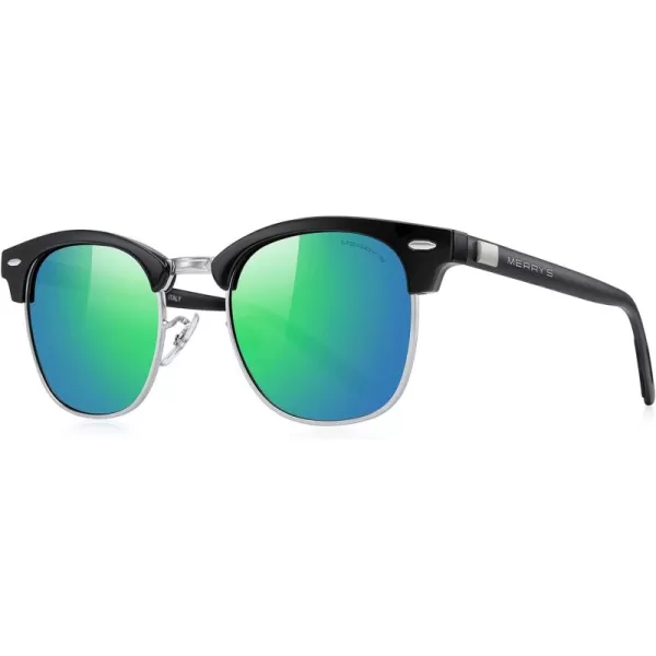 MERRYS Unisex Polarized Aluminum Sunglasses for Men Women Semi Rimless Retro Brand Driving Sun GlassesBlack FrameSilver BridgeGreen Mirror Lens