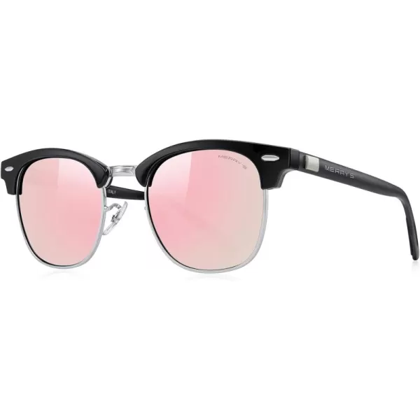 MERRYS Unisex Polarized Aluminum Sunglasses for Men Women Semi Rimless Retro Brand Driving Sun GlassesBlack FrameSilver BridgePink Mirror Lens