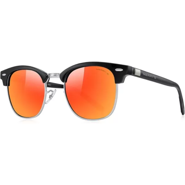 MERRYS Unisex Polarized Aluminum Sunglasses for Men Women Semi Rimless Retro Brand Driving Sun GlassesBlack FrameSilver BridgeRed Mirror Lens