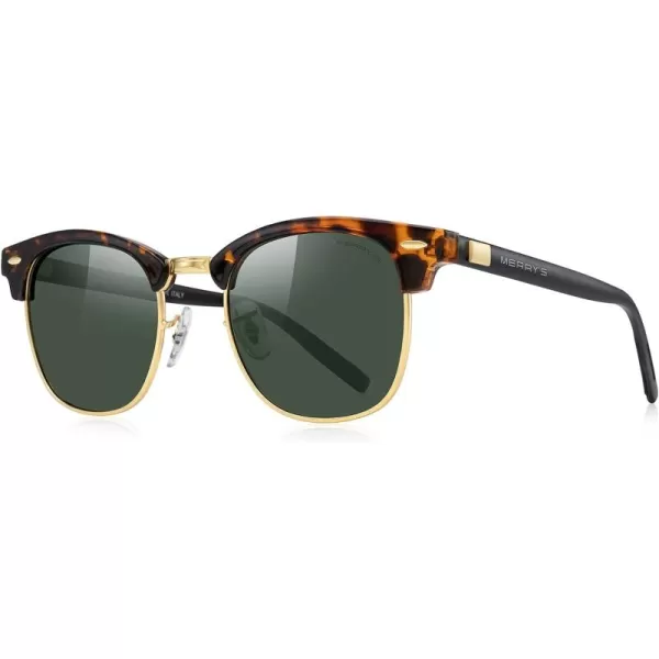MERRYS Unisex Polarized Aluminum Sunglasses for Men Women Semi Rimless Retro Brand Driving Sun GlassesLeopard FrameGold BridgeG15 Lens