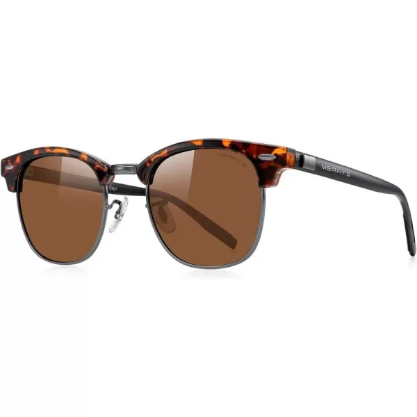 MERRYS Unisex Polarized Aluminum Sunglasses for Men Women Semi Rimless Retro Brand Driving Sun GlassesLeopard FrameGray BridgeBrown Lens