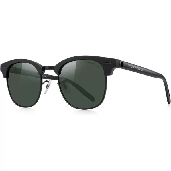 MERRYS Unisex Polarized Aluminum Sunglasses for Men Women Semi Rimless Retro Brand Driving Sun GlassesMatte Black FrameMatte Black BridgeG15 Lens